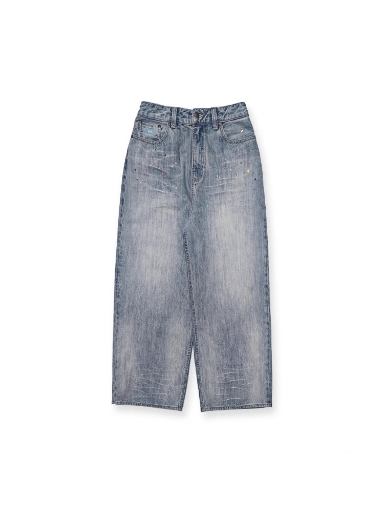 Colorful Bijou Back Ribbon Embroidery Vintage Denim Trousers Short/Long【s0000012734】