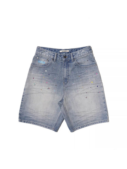 Colorful Bijou Back Ribbon Embroidery Vintage Denim Trousers Short/Long【s0000012734】