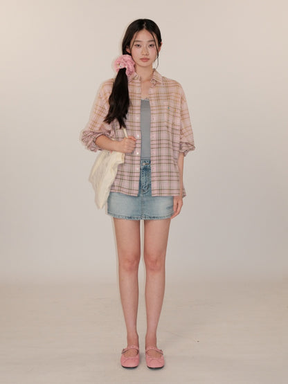 Vintage Back Ruffles Worn-Out Frayed Wide Denim Mini Skirt【s0000012735】