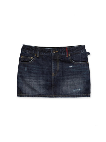 Vintage Back Ruffles Worn-Out Frayed Wide Denim Mini Skirt【s0000012735】