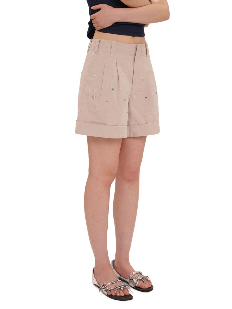 Colourful bijou Double Pressed Pleats Diagonal Slip Pockets Wide Loose Shorts【s0000012736】