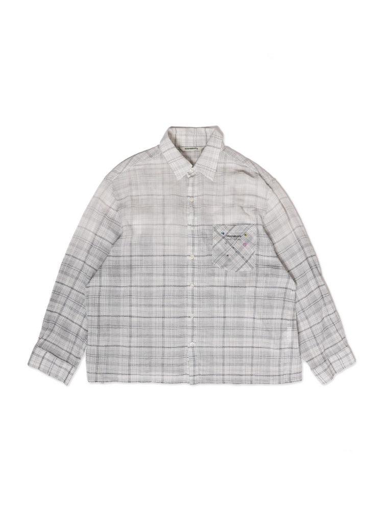Colorful Bijou Sheer Check Pattern Vintage Gradient Loose Shirt【s0000012737】