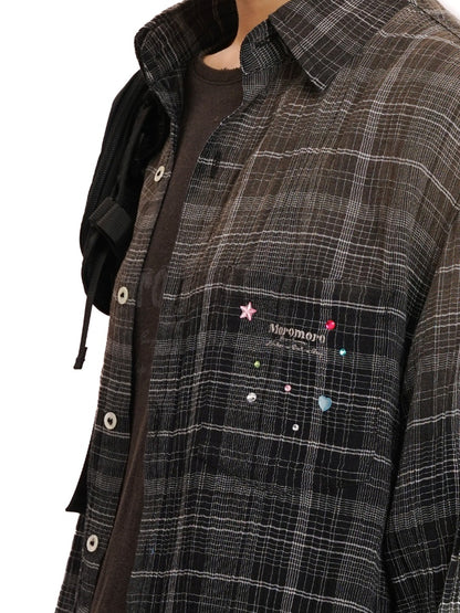 Colorful Bijou Sheer Check Pattern Vintage Gradient Loose Shirt【s0000012737】