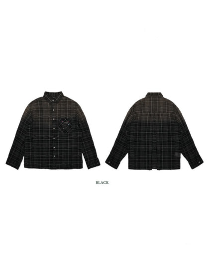Colorful Bijou Sheer Check Pattern Vintage Gradient Loose Shirt【s0000012737】