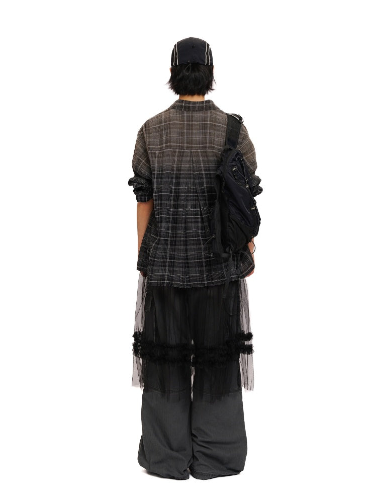 Colorful Bijou Sheer Check Pattern Vintage Gradient Loose Shirt【s0000012737】
