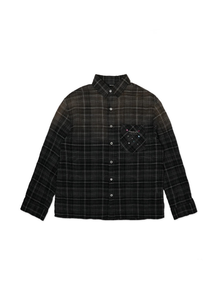Colorful Bijou Sheer Check Pattern Vintage Gradient Loose Shirt【s0000012737】