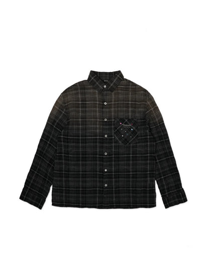 Colorful Bijou Sheer Check Pattern Vintage Gradient Loose Shirt【s0000012737】