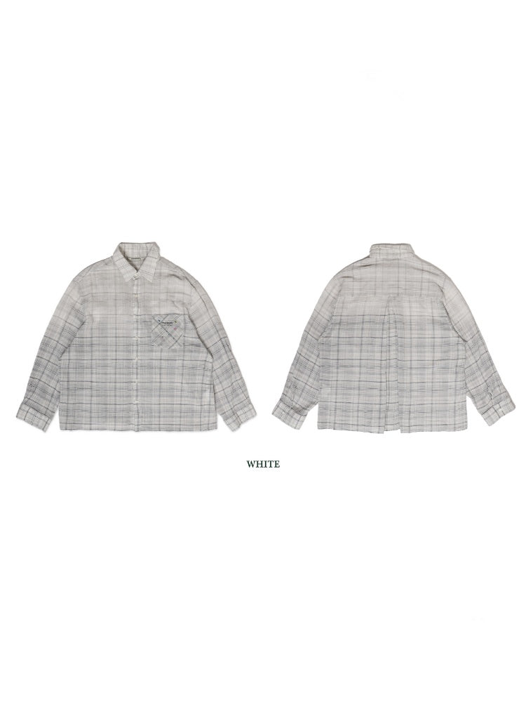 Colorful Bijou Sheer Check Pattern Vintage Gradient Loose Shirt【s0000012737】