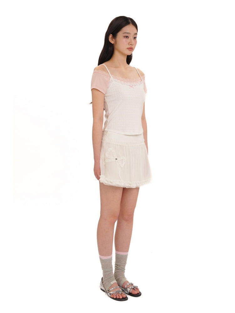 Summer Lace Ribbon Hem Light Weight Mini Skirt【s0000012739】