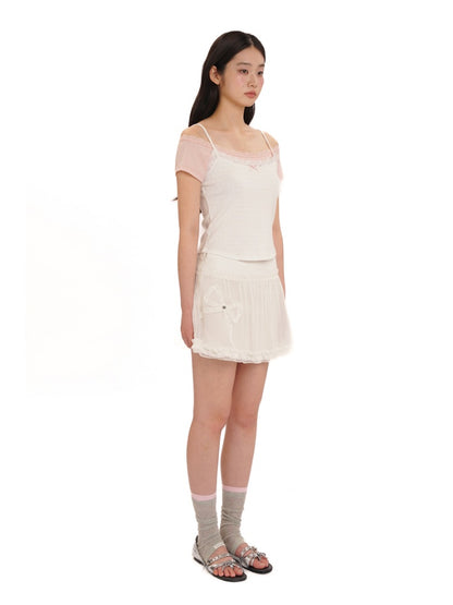 Summer Lace Ribbon Hem Light Weight Mini Skirt【s0000012739】