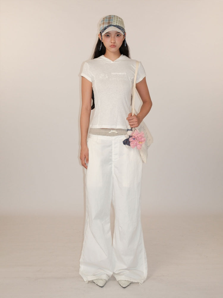 Breathable Light Weight Linen Antique Embroidery Hooded Short-Sleeved Tops【s0000012741】