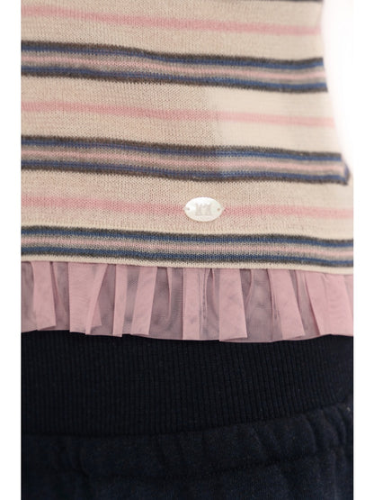 Contrast Stripe Mesh Ruffle Hem Camisole【s0000012743】