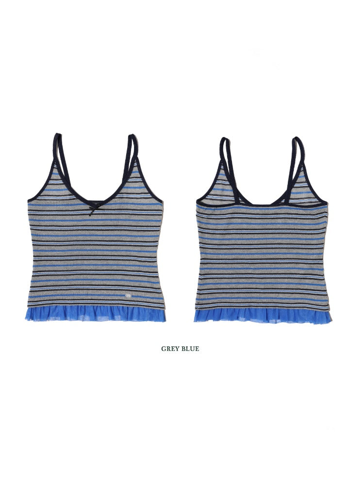 Contrast Stripe Mesh Ruffle Hem Camisole【s0000012743】