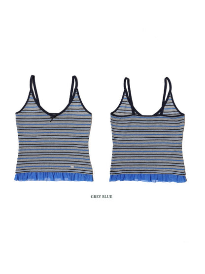 Contrast Stripe Mesh Ruffle Hem Camisole【s0000012743】