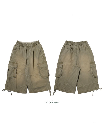 Washed Faded 3D Pocket Cuffs Adjustable Cargo Cropped Pants【s0000012744】