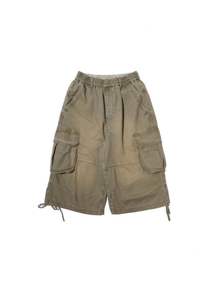 Washed Faded 3D Pocket Cuffs Adjustable Cargo Cropped Pants【s0000012744】