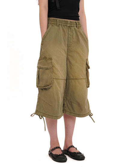 Washed Faded 3D Pocket Cuffs Adjustable Cargo Cropped Pants【s0000012744】