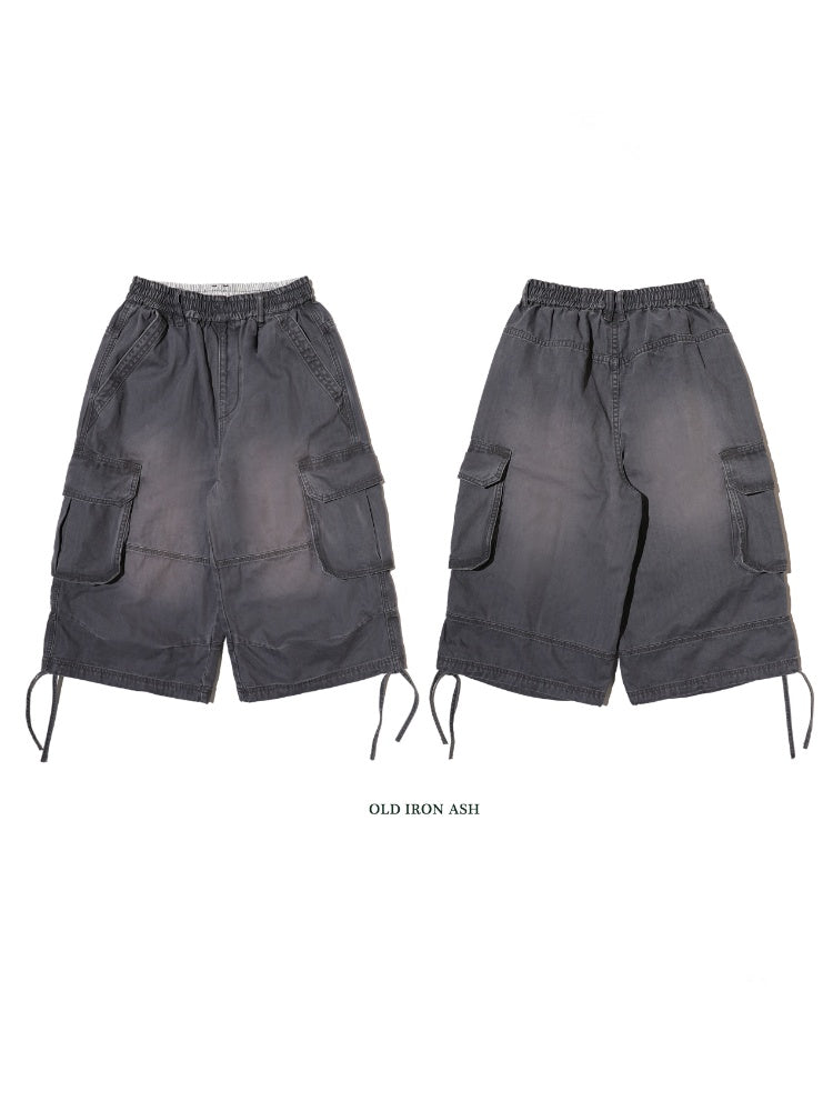 Washed Faded 3D Pocket Cuffs Adjustable Cargo Cropped Pants【s0000012744】