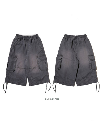 Washed Faded 3D Pocket Cuffs Adjustable Cargo Cropped Pants【s0000012744】