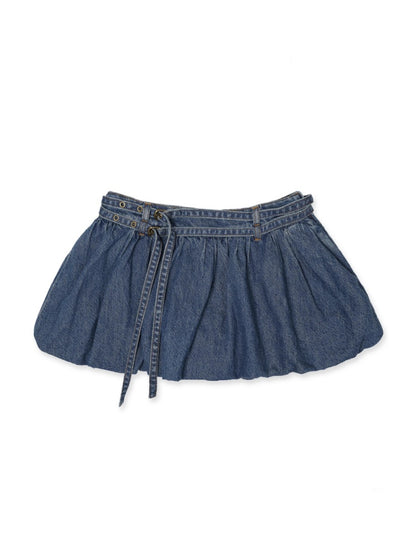 Double Belt Adjustable Buckle Denim Bud Mini Skirt【s0000012745】