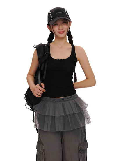 Solid Color Lace Ribbon Casual Lazy Camisole【s0000012746】