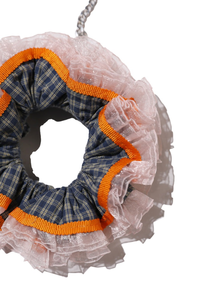 Vintage Check Contrast Pleated Double Lace Scrunchie【s0000012747】