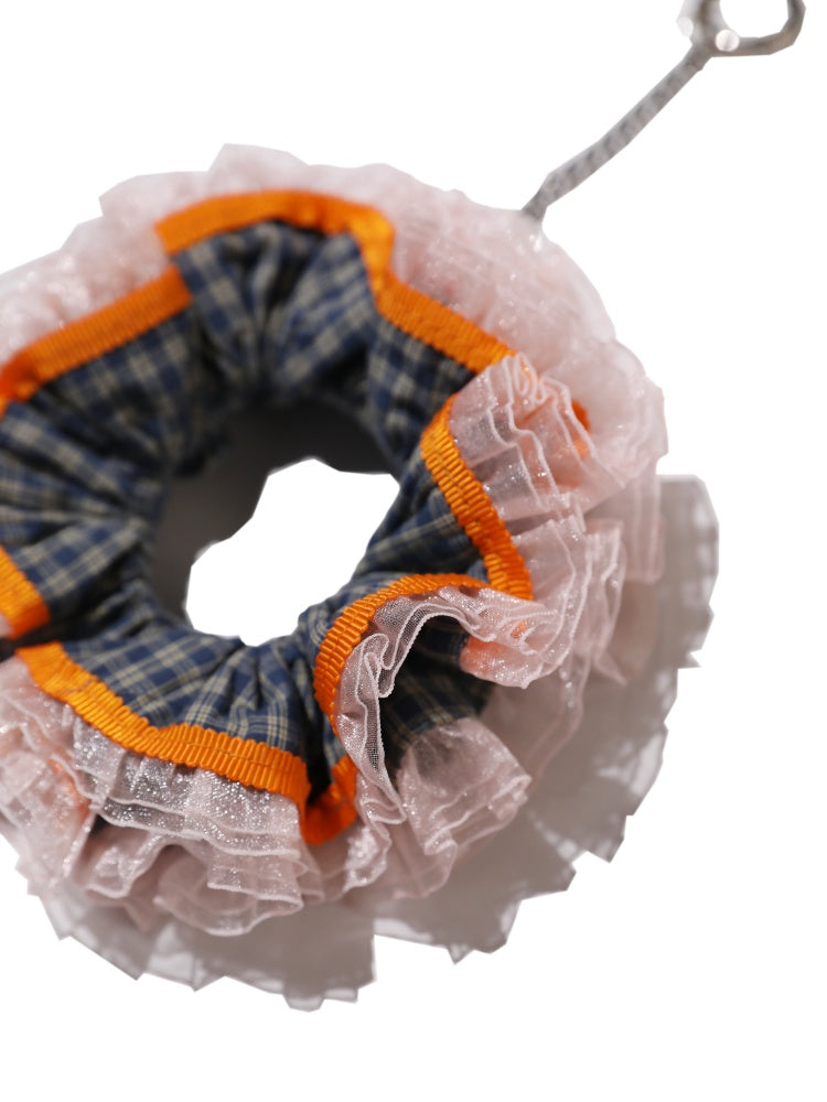 Vintage Check Contrast Pleated Double Lace Scrunchie【s0000012747】