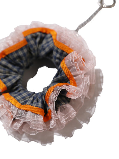 Vintage Check Contrast Pleated Double Lace Scrunchie【s0000012747】