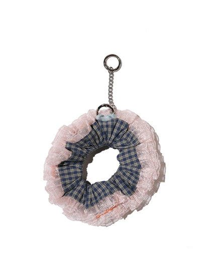 Vintage Check Contrast Pleated Double Lace Scrunchie【s0000012747】