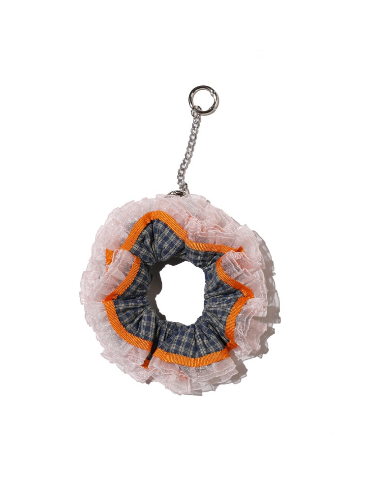 Vintage Check Contrast Pleated Double Lace Scrunchie【s0000012747】