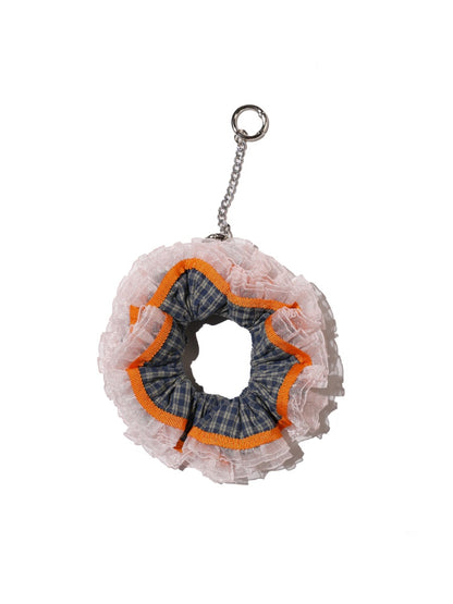 Vintage Check Contrast Pleated Double Lace Scrunchie【s0000012747】