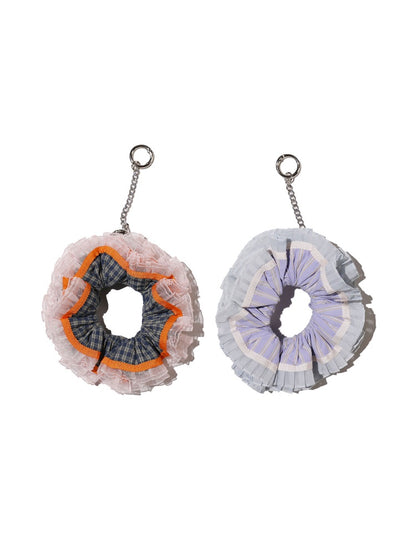 Vintage Check Contrast Pleated Double Lace Scrunchie【s0000012747】