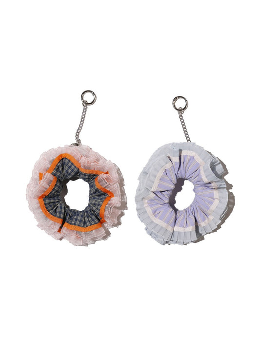 Vintage Check Contrast Pleated Double Lace Scrunchie【s0000012747】