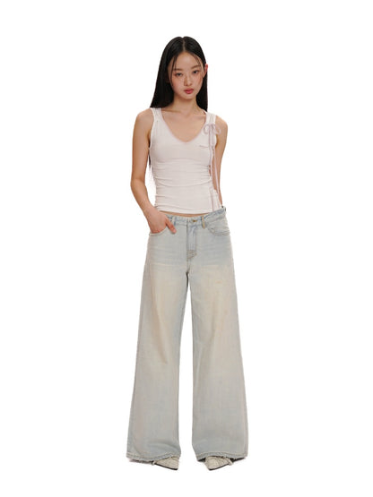 Summer Skin Baring Bow Shirred Tie Contrast Edge Camisole【s0000012749】