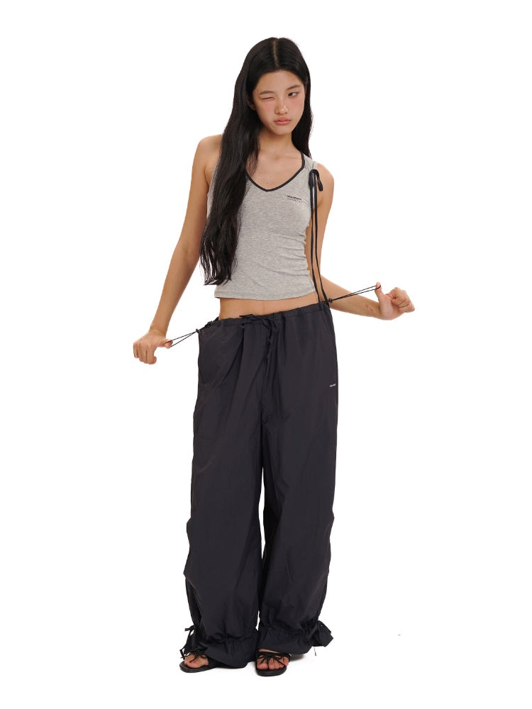 Summer Skin Baring Bow Shirred Tie Contrast Edge Camisole【s0000012749】