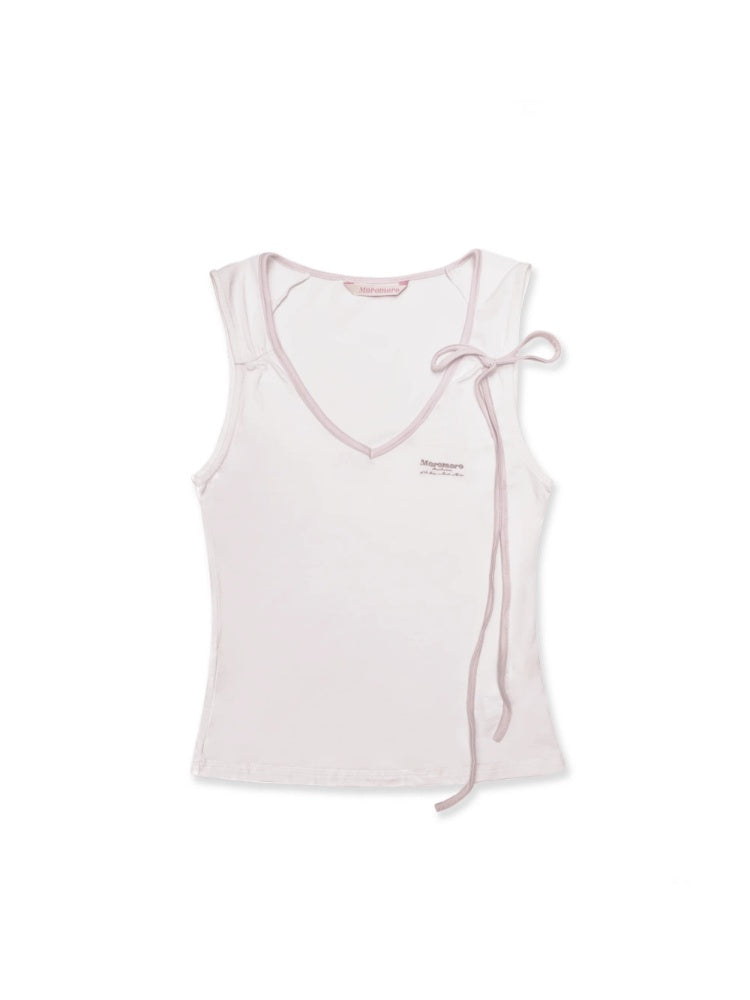 Summer Skin Baring Bow Shirred Tie Contrast Edge Camisole【s0000012749】