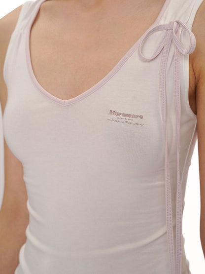 Summer Skin Baring Bow Shirred Tie Contrast Edge Camisole【s0000012749】