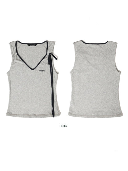 Summer Skin Baring Bow Shirred Tie Contrast Edge Camisole【s0000012749】