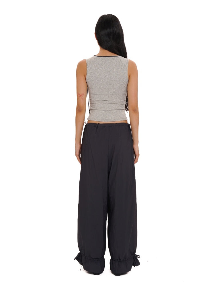 Summer Skin Baring Bow Shirred Tie Contrast Edge Camisole【s0000012749】