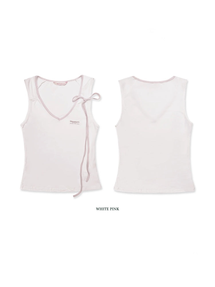 Summer Skin Baring Bow Shirred Tie Contrast Edge Camisole【s0000012749】