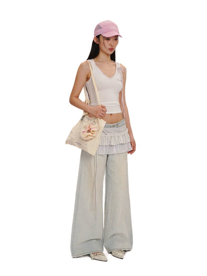Summer Skin Baring Bow Shirred Tie Contrast Edge Camisole【s0000012749】