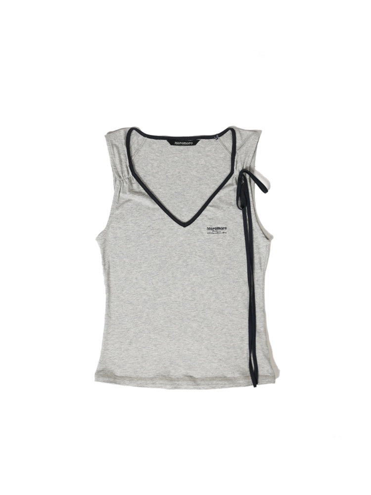 Summer Skin Baring Bow Shirred Tie Contrast Edge Camisole【s0000012749】