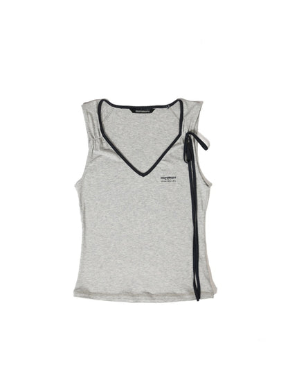 Summer Skin Baring Bow Shirred Tie Contrast Edge Camisole【s0000012749】