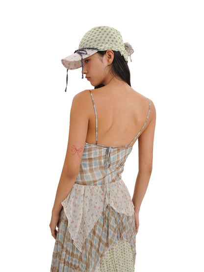 Floral Plaid Dot Layered Stitching Irregular Hem Cami Slip Dress【s0000012750】
