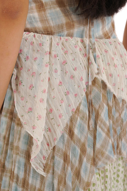 Floral Plaid Dot Layered Stitching Irregular Hem Cami Slip Dress【s0000012750】