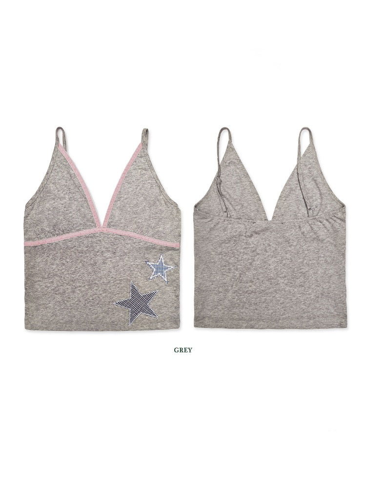 Summer Plaid Star Applique Embroidered Adjustable Shoulder Slim Fit Camisole【s0000012751】