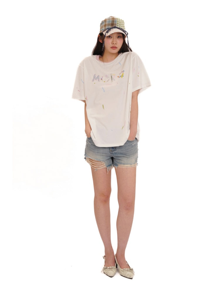 Vintage Babes Worn Leather Label Denim Shorts【s0000012753】