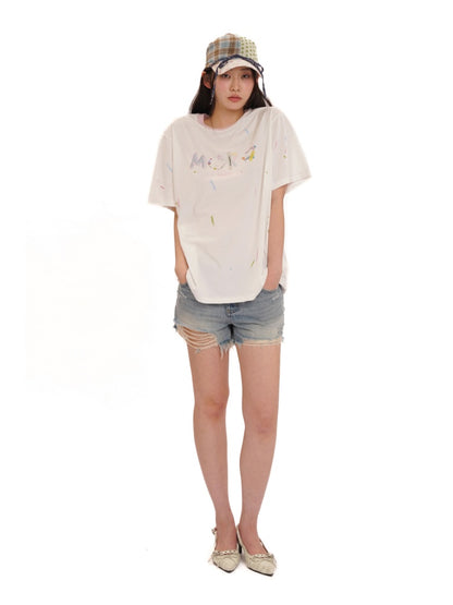Vintage Babes Worn Leather Label Denim Shorts【s0000012753】
