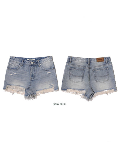 Vintage Babes Worn Leather Label Denim Shorts【s0000012753】