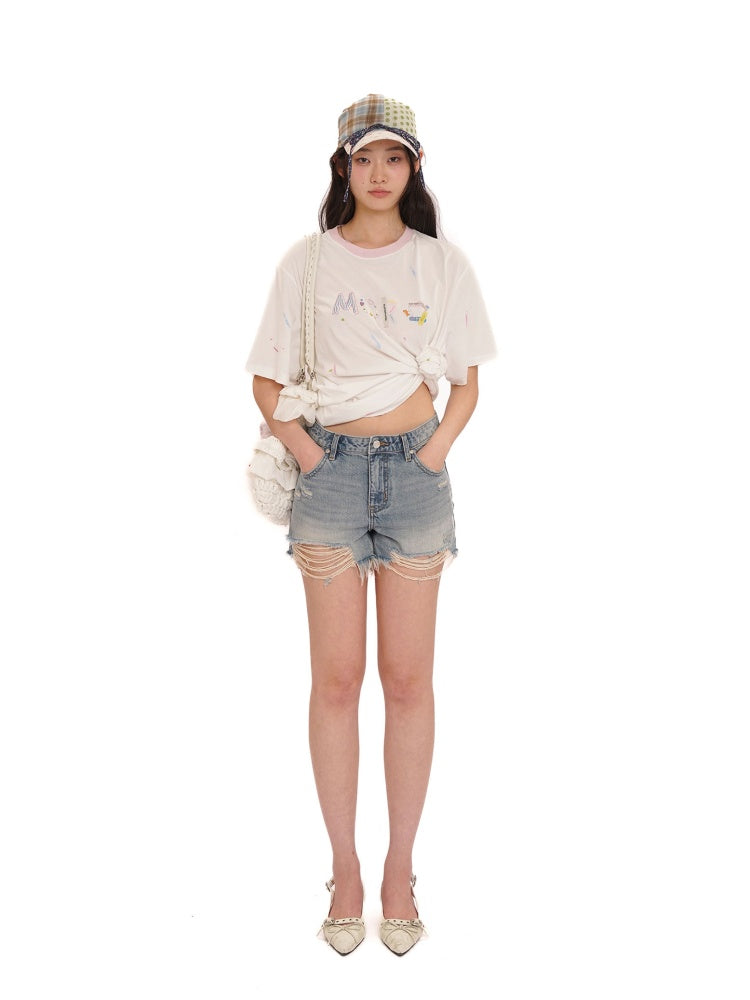 Vintage Babes Worn Leather Label Denim Shorts【s0000012753】